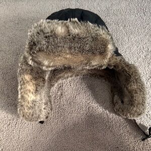 L.L. Bean Black Hat with Faux Fur Trim